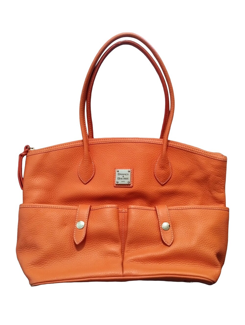 Dooney & Bourke Orange Pebble Grain Leather Double-Pocket Crescent Tote Bag